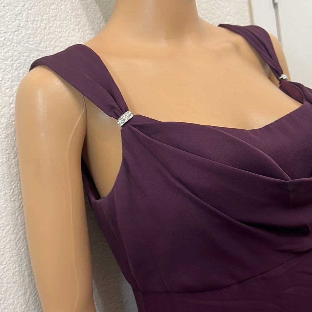 Michaelangelo Dress Sz 8 Plum Purple Diamond Accent Ruched Scoop Neck Maxi Lined - Picture 3 of 11